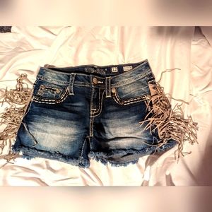 Fringed, Miss Me denim shorts. Size 12